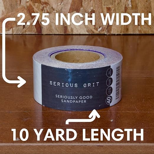 Serious Grit 40 Grit Ceramic Grain PSA Sandpaper Roll - Heavy-Duty Stickyback Adhesive Longboard Sanding Roll - 2.75 Inch x 10 Yard Continuous Sand Paper for Wood, Metal, Autobody, Paint, Air Sanders