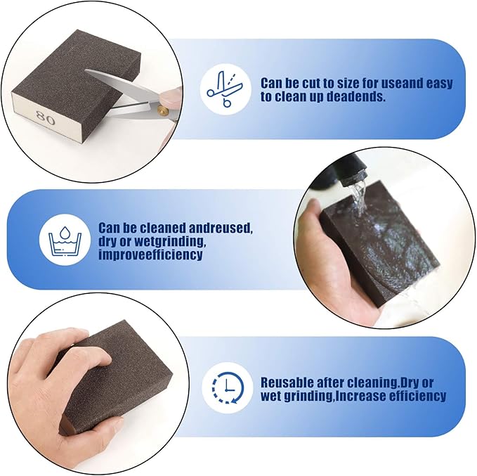 12Pcs Sanding Sponge 60 80 100 120 180 220 Coarse Medium Fine Grit Sanding Block Washable and Reusable for Wood, Metal, Wall Polish