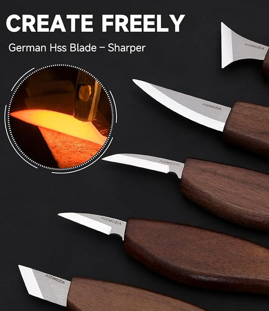 Wood Carving Kit, 30Pcs Wood Carving Tools Set with Leather Storage Bag, Deluxe Whittling Kit, 9 Wood Carving Knives 5 Chisels 4 Blocks Woodworking Tools for Beginners Enthusiasts Adults Gift