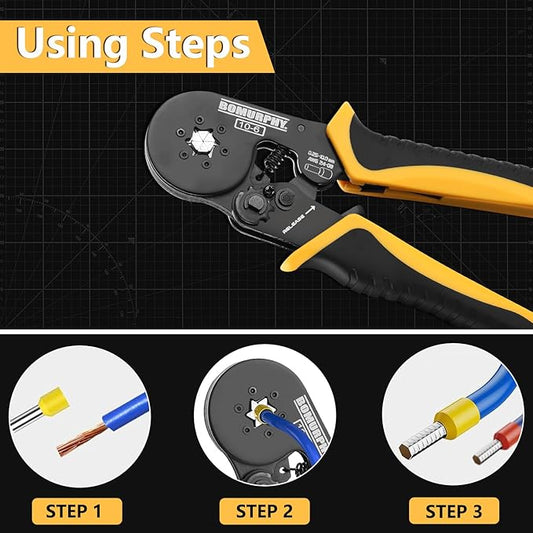 Ferrule Crimping Tool Kit with Wire Connectors, AWG24-8 Sawtooth Self-Adjustable Ratchet Wire Terminals Crimper Kit (Hex Crimping Tool Set - 24 Types)