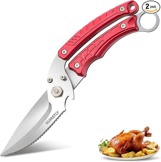 Heavy Duty Poultry Shears Professional Kitchen Scissors for Cutting Chicken, Turkey, Meat, Bones, Vegetables Stainless Steel Spatchcock Shears Multipurpose Food Scissors (Red)