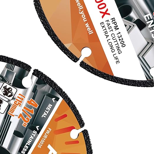 FEWELL 4 1/2 Inch Diamond Cutting Wheel with 7/8" Bore,Metal Cut Off Wheel with 5000+ Cuts for Angle Grinder on Metal,Rebar,Steel,Iron and INOX(3 Pack)