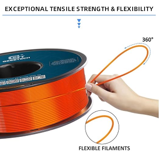 Geeetech TPU Filament 1.75mm, Shore 95A ??Flexible 3D Printer Filament with High Elasticity, 1KG (2.2lbs) Spool, Dimensional Accuracy 짹0.03mm, Fits Most FDM Printersl, Clear Orange
