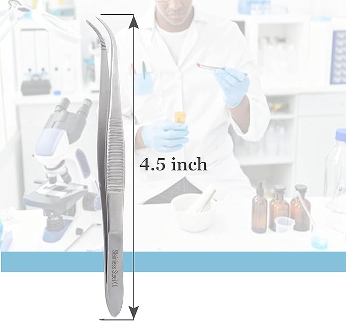 Lab Tweezers High Precision Forceps, Fine Strong Curved Point Tweezers, Stainless Steel (4.5 Inch)