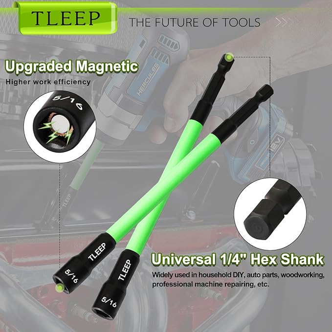 150MM 1/4" 5/16" 3/8" Magnetic Power Nut Driver Set for Impact Drill, 1/4" Hex Head Drill Bit Set SAE Screwdriver Socket Set, Chrome Vanadium Steel Quick Change Chuck Socket Wrench Nut Setters