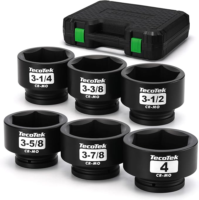 1" Drive Jumbo Shallow Impact Socket Set, 6-Piece Jumbo Assortment, SAE, 3-1/4 Inch to 4 Inch, CR-MO Steel with Case