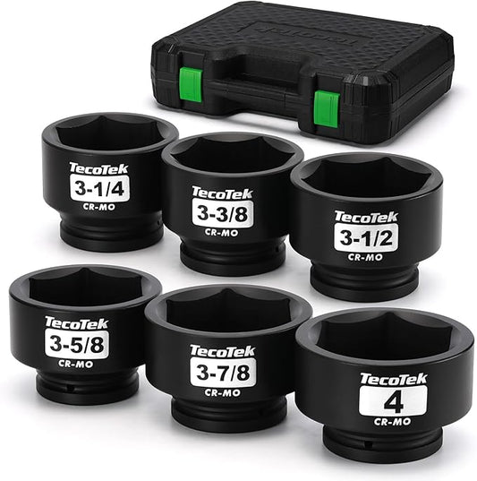 1" Drive Jumbo Shallow Impact Socket Set, 6-Piece Jumbo Assortment, SAE, 3-1/4 Inch to 4 Inch, CR-MO Steel with Case