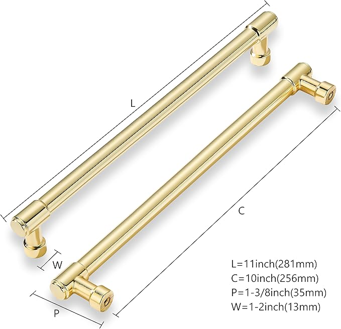 khtumeware 6-Pack 10inch Hole Center Polished Brass Cabinet Pulls Heavy Duty Solid Unlacquered Brass Cabinet Handles for cabinets Dressers