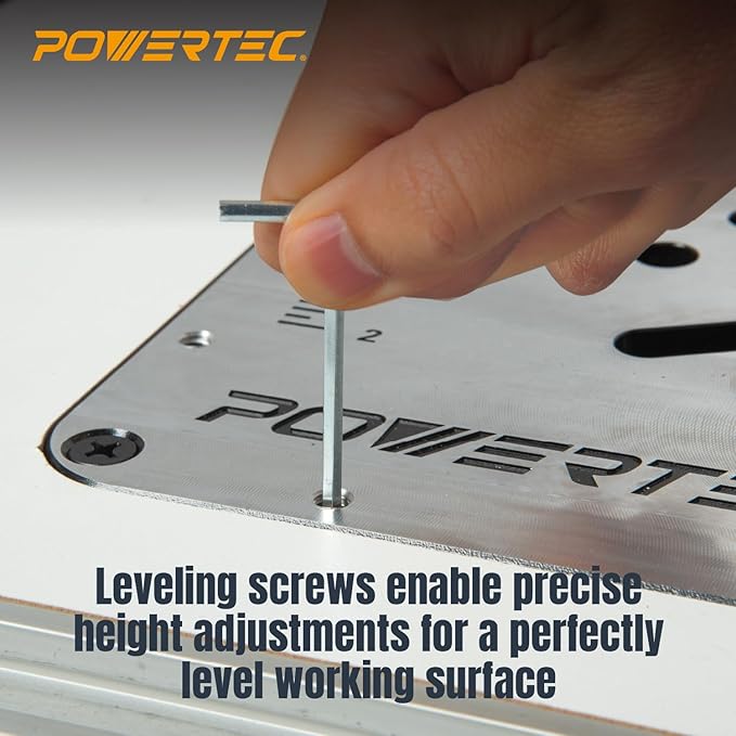 POWERTEC Aluminum Router Table Insert Plate with Reducer Rings, Leveling Screws, and Starting Pin ??Compatible with Bosch, DeWalt, Makita, and Other Brands for Woodworking with Router Tables (71850)