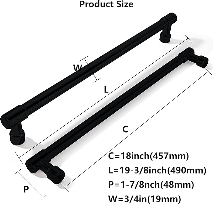 khtumeware Appliance Pulls Matte Black 18 Inch(457mm) Center to Center 1 Pack Heavy Duty Drawer Pulls Kitchen Cabinet Handle Cabinet Hardware
