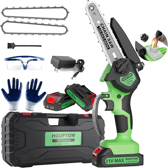 6 Inch Mini Chainsaw Cordless,Auto-Oiler and Tool-Free Adjustment Mini Chain Saw竊?1V 2000 Mah Rechargeable Battery Powered Electric Chainsaw for Tree Trimming Wood Cutting