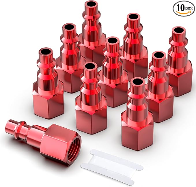 GASHER 10PCS 1/4-Inch NPT Female Red Aluminum Industrial Air Plug, Pneumatic Plugs 300PSI