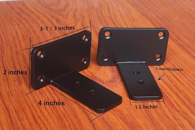 4 Pack - 4 inch Black Hidden L Shelf Bracket (1/5 Inch Thicked) Iron Floating Shelf Brackets Rustic Industrial Metal Brackets for Shelf Support