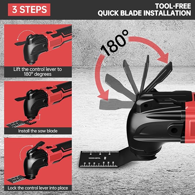 Cordless Oscillating Tool for Milwaukee 18V Battery, Oscillating Multi Tool Kit with Auxiliary Handle, 6 Variable Speed, Oscillating Saw for Scraping, Sanding, Cutting Wood (Battery Not Included)