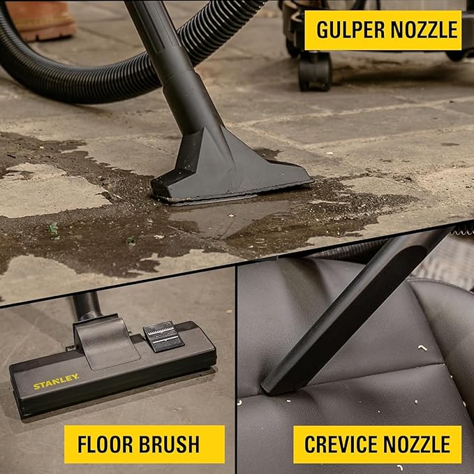STANLEY Wet Dry Vacuum 5 Gallon with 4 HP Powerful Motor Suction,Stainless Steel Shop Vacuum Portable Wet Dry Vac for Jobsite, Workshop, Garage, Basement SL18130