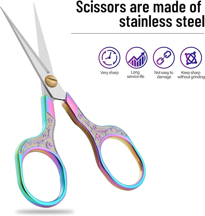 Professional Embroidery Scissors 5 Inch - Surgical-Grade Stainless Steel Blades & Engraved Handles with Leather Sheath for Precision Sewing, Crafting