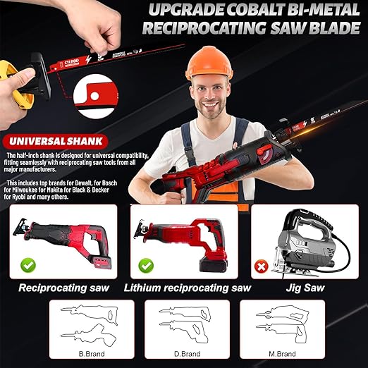 25 Pack 9 in 14/18 TPI Reciprocating Saw Blades for Sawzall Blades Metal Cutting,M42 Steel Cobalt Bi-Metal Blades for Automobile Dismantling Replace for Milwaukee for Dewalt for Diablo Sawblade