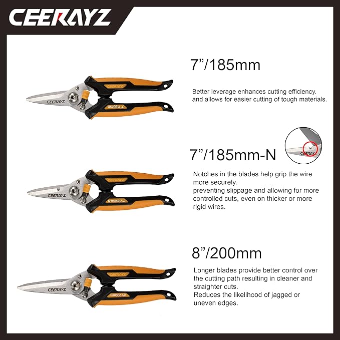 8" Scissors All Purpose, Heavy Duty, Multipurpose, for DIY Projects, Office, Production Lines, Pruning, with Protective Sheath (Black/Orange)