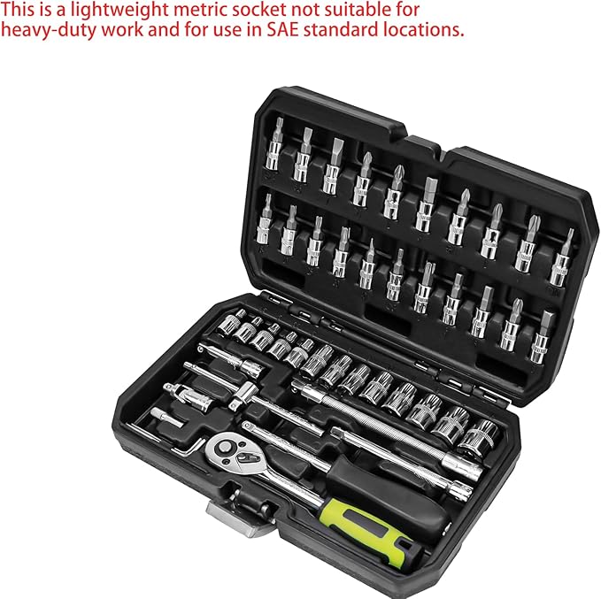 46 Pieces 1/4 Inch Drive Industrial Grade Socket Ratchet Wrench Set, with Bit Socket Set Metric and Extension Bar for Auto Repairing and Household, With Thickened Storage Case