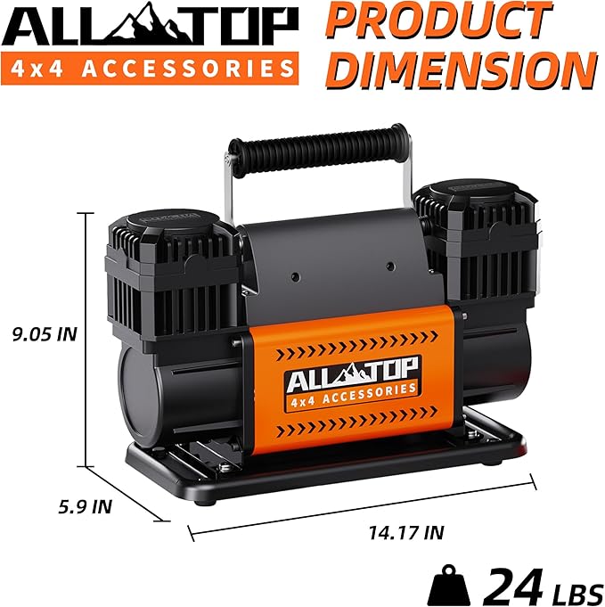 ALL-TOP Dual Cylinder Air Compressor with Digital Pressure Gauge Tire Inflator Kit, 12V Portable Inflator 12.35ft쨀/Min, Offroad Air Pump for Truck Tires, Heavy Duty Max 150 PSI for 4x4 Vehicle & RV