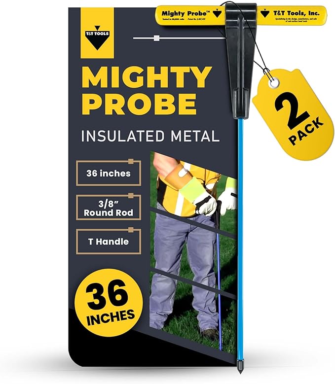T&T Tools 36-Inch Mighty Probe Insulated Metal Soil Probe ??3/8" Metal Round Rod, Heavy Duty Design for Easy Penetration & Withdrawal, Soil Testing & Landscaping Tools, T-Handle, USA-Made-2 Pack