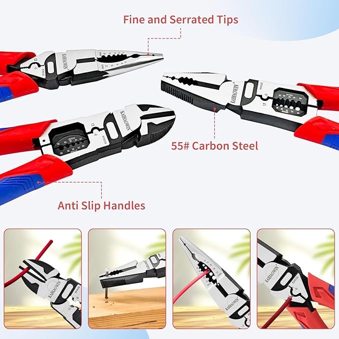 KAIHAOWIN 6-Piece Tool Set with Case, 8.8??Long Nose, 8.8??Linesman, 8??Diagonal, 6??Adjustable Wrench, 8??10??Slip Joint Pliers for Repairing & Home Use