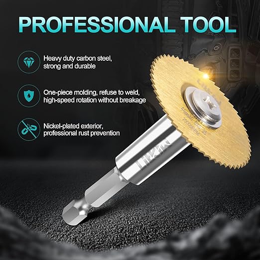 1/4-Inch Hex Shank with 4PCS Rotary Drill Saw Blades(Titanium Coating),HSS Saw Disc Wheel Cutting Blades for Drills Rotary Tools