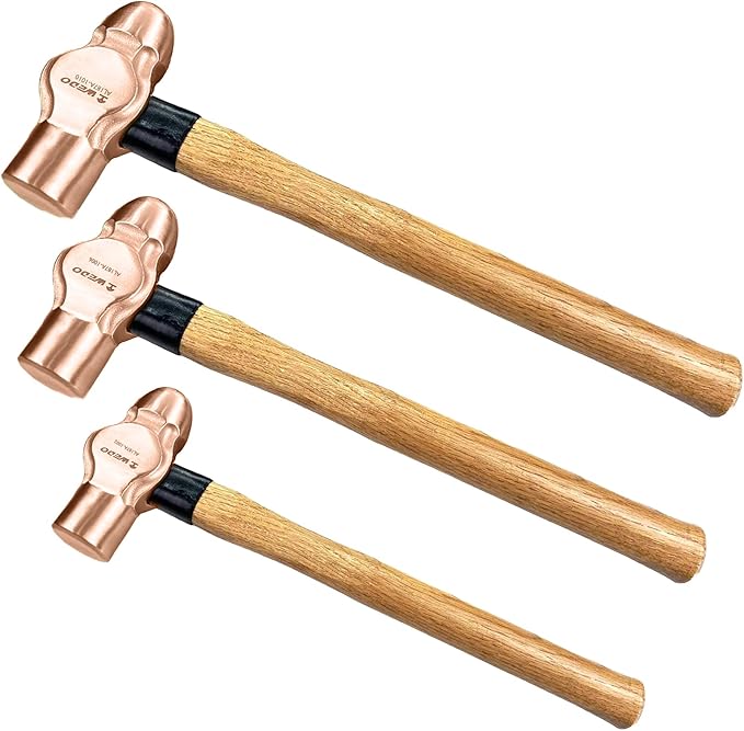 WEDO 3PCS Ball Pein Hammer,1/2lb+1lb+2lb Non-Sparking Ball Peen Hammer with Wooden Handle, Beryllium Copper,Non-Magnetic,Die-forged,Corrosion Resistant,BAM & FM Certificate,DIN Standard