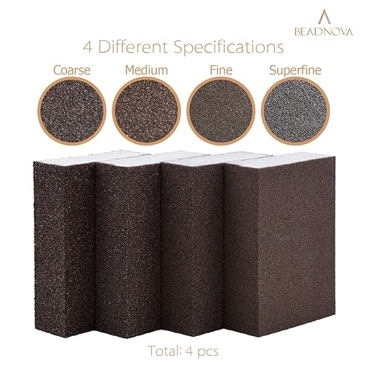 BEADNOVA Sanding Sponge Sand Block Coarse/Medium/Fine/Superfine Assorted Dry Wet Sanding Blocks for Wood Wall Home (Pack of 4, 4 Grit)