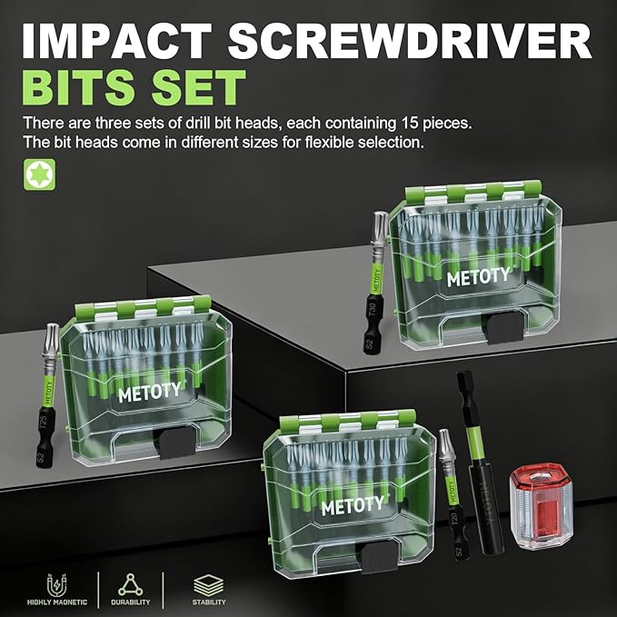 47PCS Impact Torx Screwdriver Bits Set Magnetic (T20/T25/T30) S2 Steel Multi-Star Driver Bits with Green Storage Box