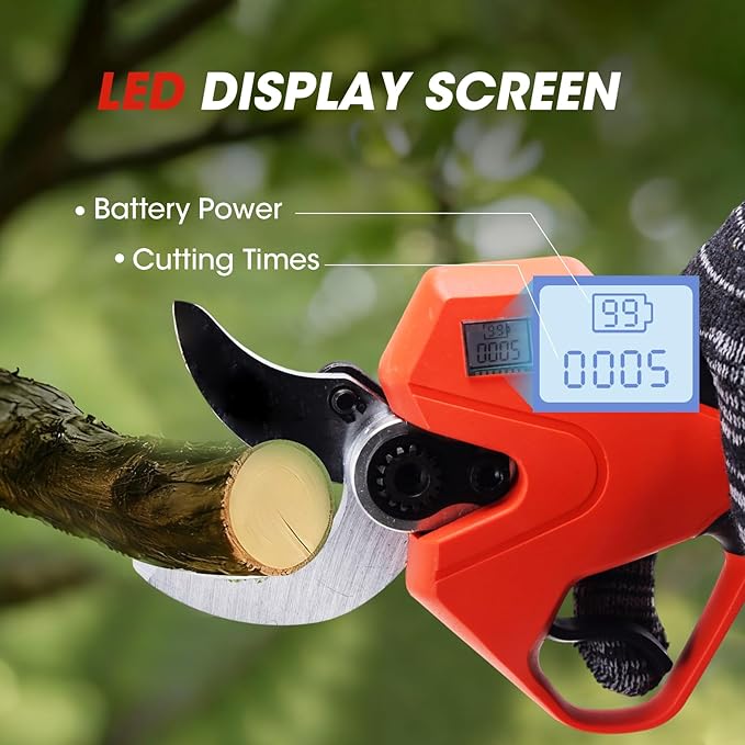 Electric Pruning Shears竊? inches (50mm) Cutting Diameter竊똂ordless Pruning Shears with LCD Display竊?pcs 3000mAh Rechargeable Lithium Battery, 2pcs Upgraded SK5 blades