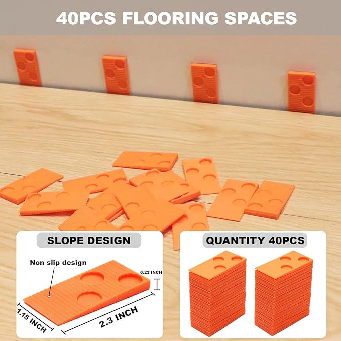 Laminate Wood Flooring Installation Kit, Tapping Block for Vinyl Plank Flooring, Heavy Duty Pull Bar, 40Pcs Floor Spacers, Rubber Mallet. Vinyl Floor Installation Kit
