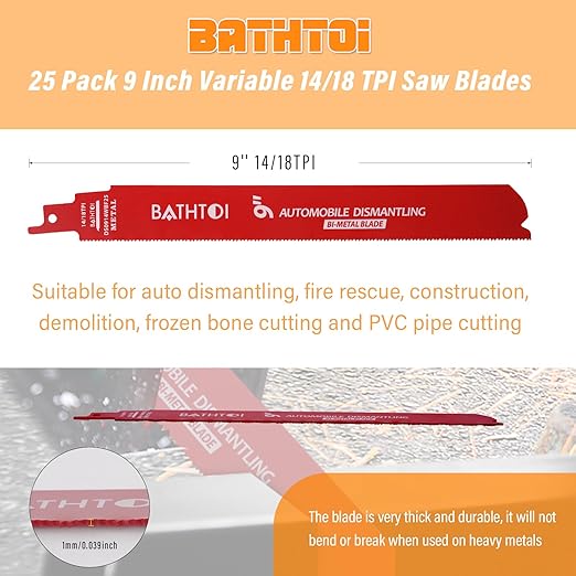 25 Pack 9 Inch 14/18 Tpi Reciprocating Saw Blades for Metal Cutting, Carbide Alloy Steel Sawzall Blades for Automobile Dismantling with 8% Cobalt for Longer Life and Faster Cutting Speed