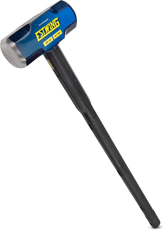 Estwing 20-Pound Hard Face Sledge Hammer for Demolition/Stake Driving, 50-55 HRC, Locked Steel Head, 36-Inch Indestructible Handle with Vulcanized Rubber Overlay, Reinforced Lanyard Hole