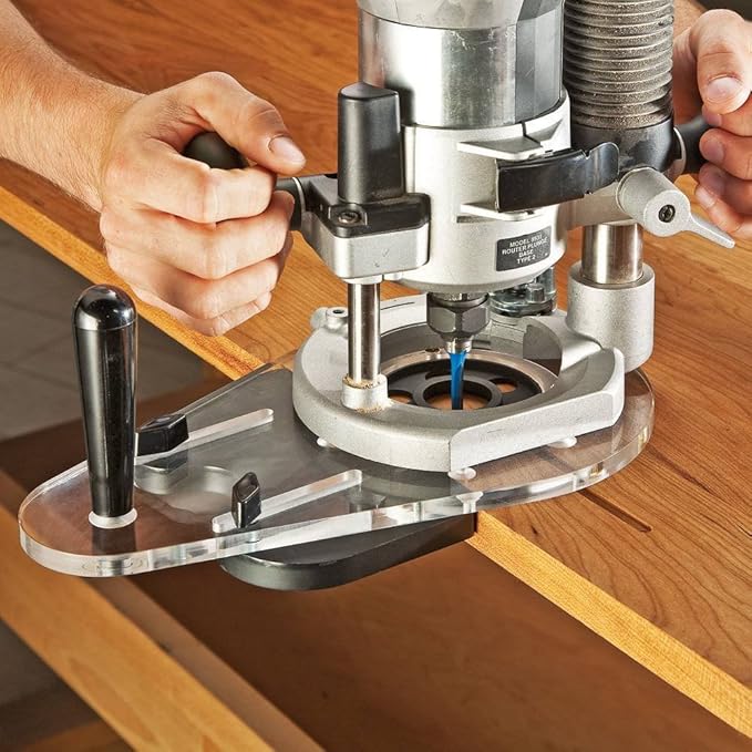 Universal Router Base Plate with Edge Guide – Durable Router Base Plate for Dados, Grooves & Inlays – Clear Acrylic Woodworking Accessories to Add Stability, Edge-Routing Versatility & Compatibility