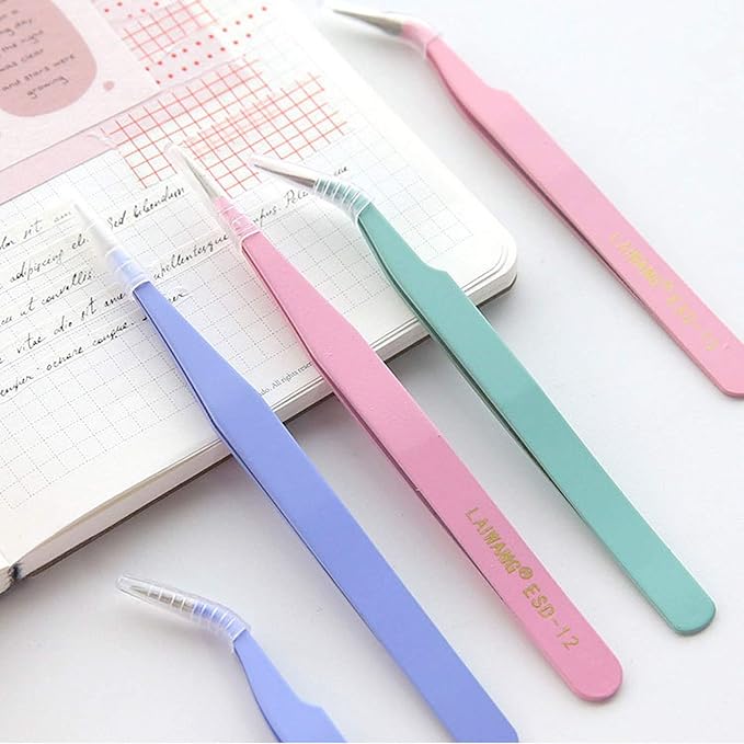 4PCS Precision Tweezers Set, Diamond painting tools,Upgraded Anti-Static Stainless Steel Curved of Tweezers, for Diamond painting, Electronics, Laboratory Work, Jewelry-Making, Craft, Soldering, etc