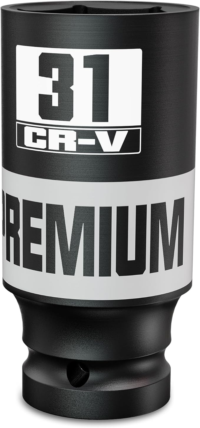 1/2" Drive Impact Socket, 31mm Deep Socket, Metric, 6 Point, CR-V, Perfect for Home, Mechanic and Repair Project