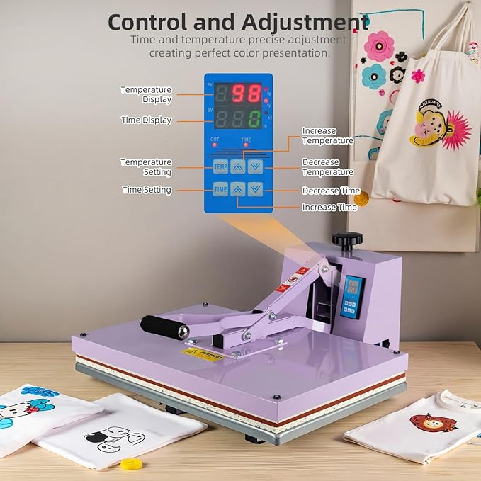 Heat Press 16x24 in, Manual Heat Press Machine for T Shirts, Swing Away T Shirt Pressing Machine for Garments Bag Textile Curtain Mousepad, with Slide-Out Base, Purple