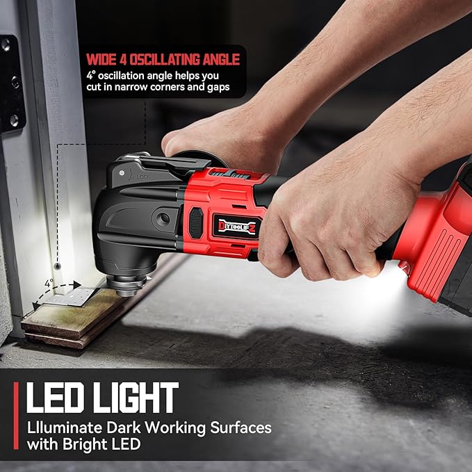 Cordless Oscillating Tool Compatible with Milwaukee 18V Battery, 6 Variable Speed Brushless-Motor Tool, Oscillating multi tool kit for Cutting Wood Nails Remove Grout & Sanding(Not Battery)