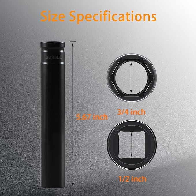 3/4" Socket Truck Cage Bolt Socket Tool Removal Puller Cagebolt Release Bolt Removal Tool Compatible with Truck Air Brakes with 800921 Cage Bolt, Extra Deep 3/4" Socket 1/2" Drive