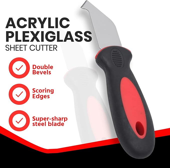 (2-Pack) Plexiglass Scoring Tool - Extra-Sharp Steel Blade for Clean Snap Lines - Suitable for Acrylic, Plastic, and Styrene Sheets