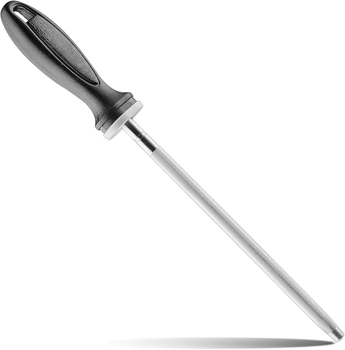 Knife Sharpener Rod, Little Cook 12 inch Knife Sharpening Steel, Knife Sharpening Rod with Ergonomic PP Handle (black)