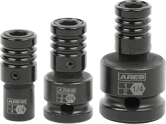 ARES 22035 ??3-Piece Impact Grade Quick Release Bit Holder Set ??1/4-Inch, 3/8-Inch, and 1/2-Inch Drive - Compatible With 1/4-Inch Hex Shank Bits - Quick Release Mechanism for Rapid Attach and Release
