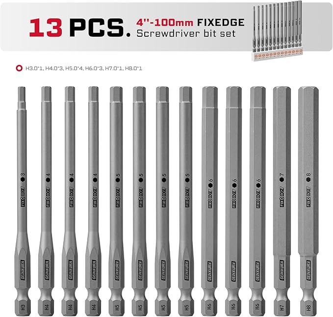 13Pieces Fixedge Screwdriver bit set,4 inches Hex Magnetic Alloy Steel Insert Power Bits Tips with Storage Organizer for Home Repair