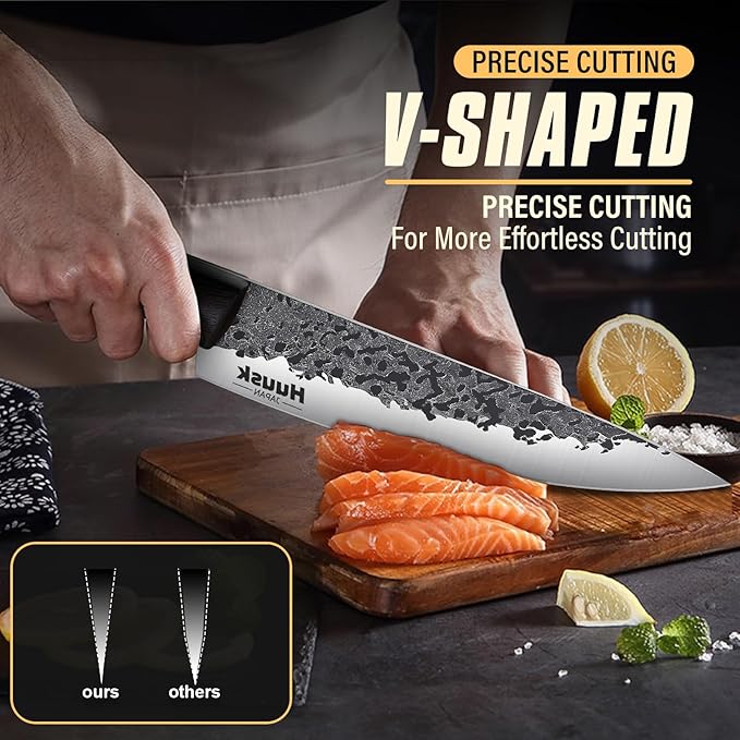 Huusk Hand Forged Chef Knife Set, High Carbon Steel Butcher Knife Set, Japanese Kitchen Knives for Home, Outdoor BBQ Camping Cooking, Christmas Gift Idea Men
