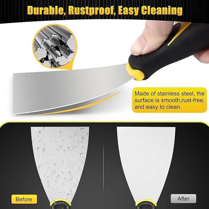 Bucket Scoop - 6.5" Arc-shape Stainless Steel Bucket Scraper and 4" Putty Knife Set - Rustproof Bucket Scoop for Drywall, Plaster - Scraper Hand Tool with Soft-Grip Handle