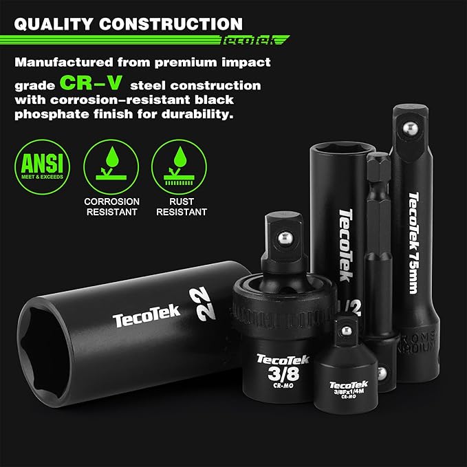 3/8" Drive Impact Socket Set, 109-Piece SAE (5/16"-1") and Metric (6mm-24mm), Deep & Shallow, 6 Point, Adapters, Ratchet Handle, Screwdriver Bit Set, Spark Plug Socket
