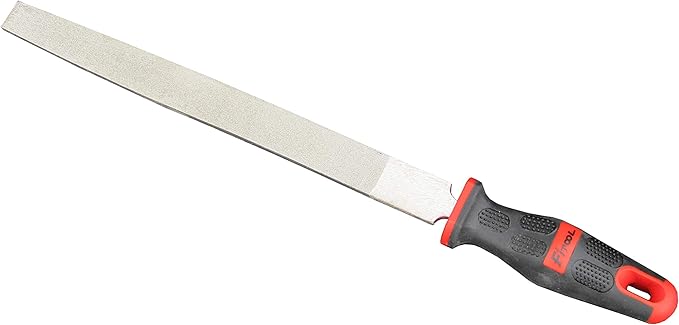 10-Inch Diamond Coated Flat File, Medium #150 Grit, for Glass, Tile, Ceramic and Stone, Granite, Marble, Concrete, Big Comfort Massage Handle Grip, Total Length 14.7-Inches, Glass Ceramic Tile File