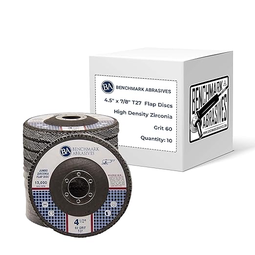 Benchmark Abrasives 4.5" x 7/8" Premium High Density Jumbo Zirconia Type 27 Flap Discs 4 1/2 for Angle Grinder, Sanding Discs, Finishing - Grinding Wheels 4 1/2 inch - (10 Pack) - 60