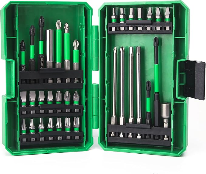 HUHAO Screwdriver Bit Set, 35-Piece Impact Driver Bit Set with Phillips/Slotted/Torx/Hex/Square Bits, Magnetic Nut Drivers, S2 Alloy Steel for Impact Driver